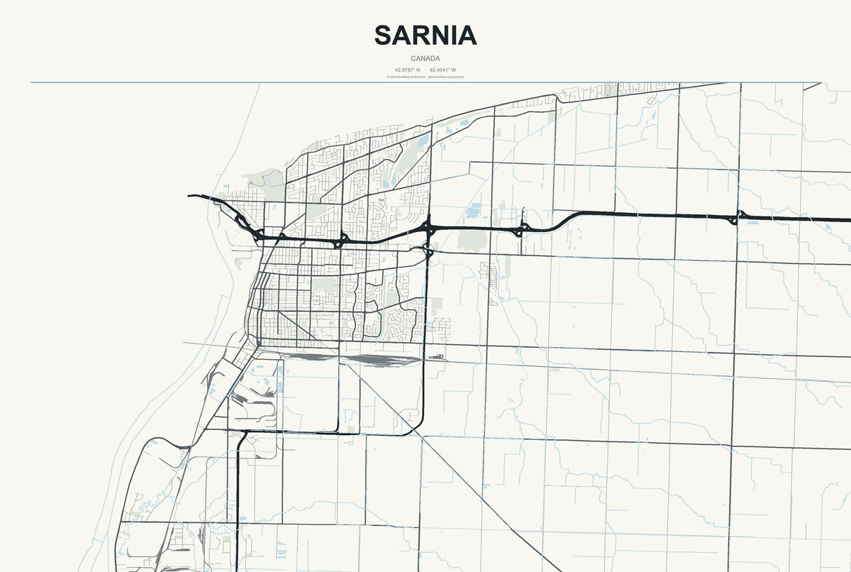 Sarnia, Canada City Map Aluminum Sign in Headline Atlas style