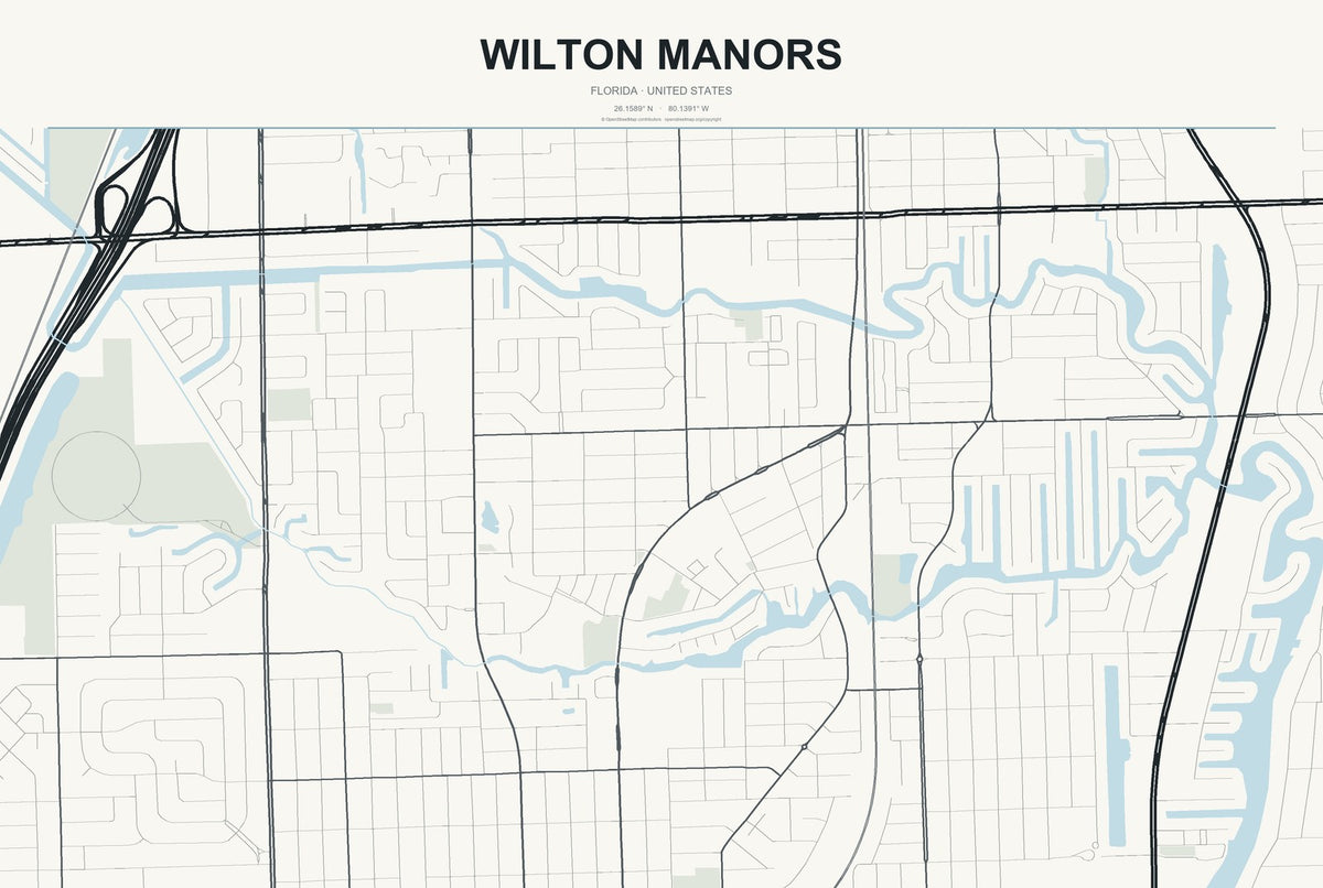 Wilton Manors, Florida City Map Aluminum Sign in Headline Atlas style