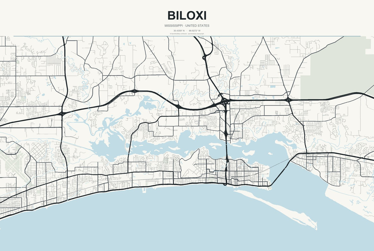 Biloxi, Mississippi City Map Aluminum Sign in Headline Atlas style