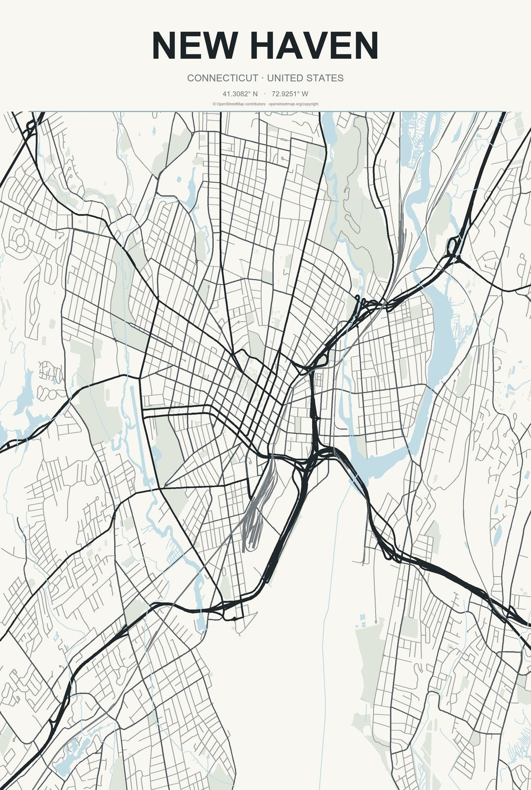 New Haven, Connecticut City Map Aluminum Sign in Headline Atlas style