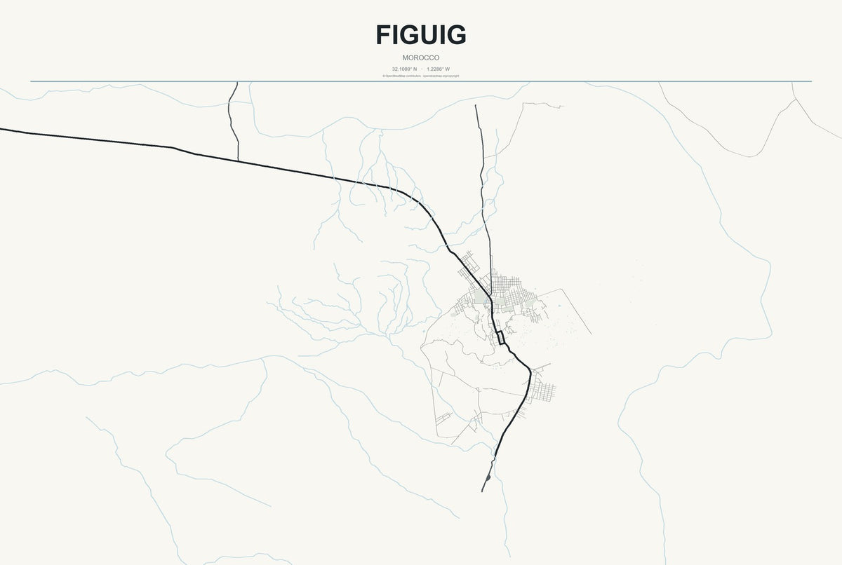 Figuig, Morocco City Map Aluminum Sign in Headline Atlas style