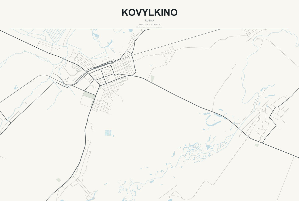 Kovylkino, Russia City Map Aluminum Sign in Headline Atlas style