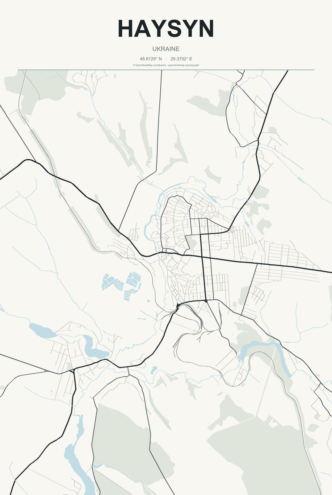 Haysyn, Ukraine City Map Aluminum Sign in Headline Atlas style