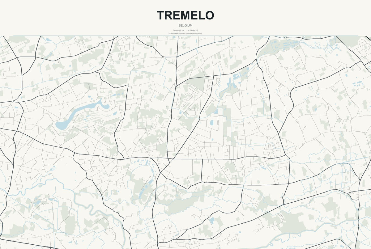 Tremelo, Belgium City Map Aluminum Sign in Headline Atlas style