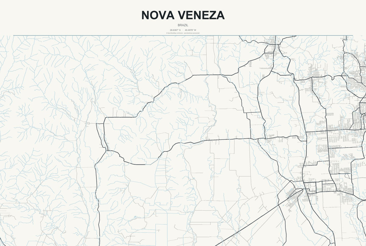 Nova Veneza, Brazil City Map Aluminum Sign in Headline Atlas style