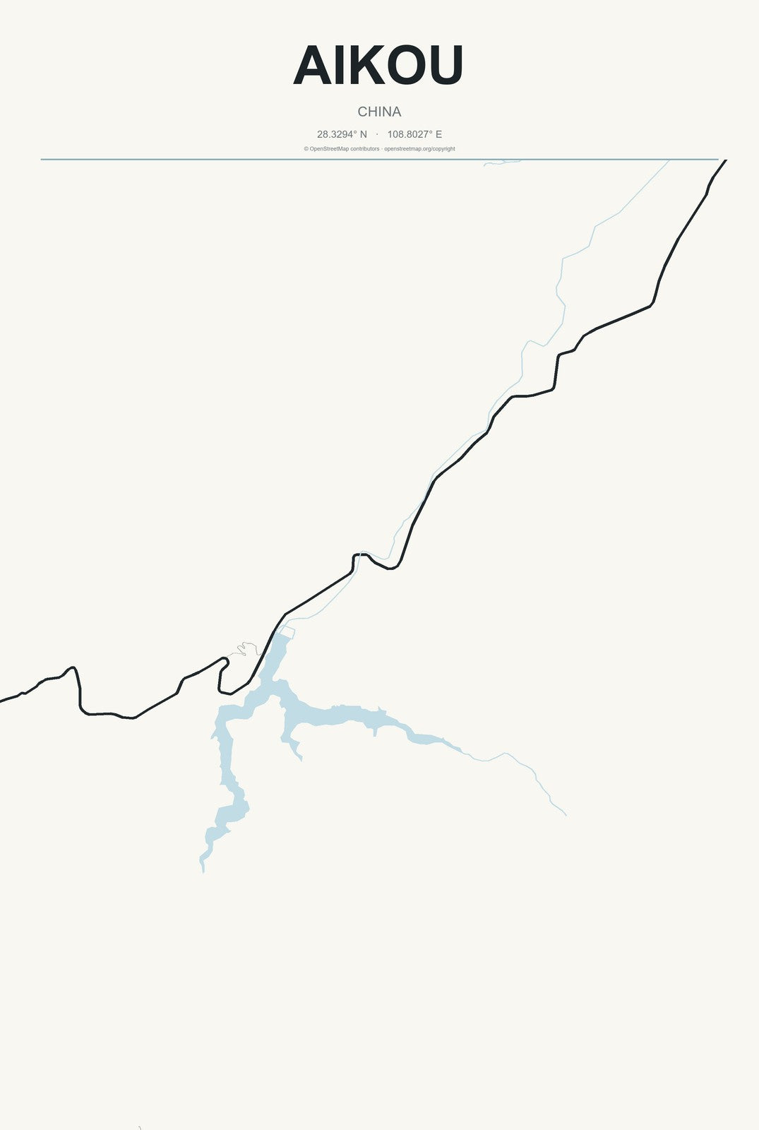 Aikou, China City Map Aluminum Sign in Headline Atlas style