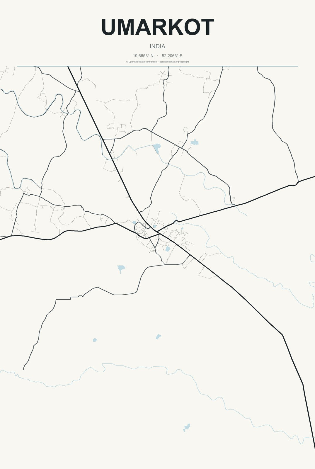 Umarkot, India City Map Aluminum Sign in Headline Atlas style