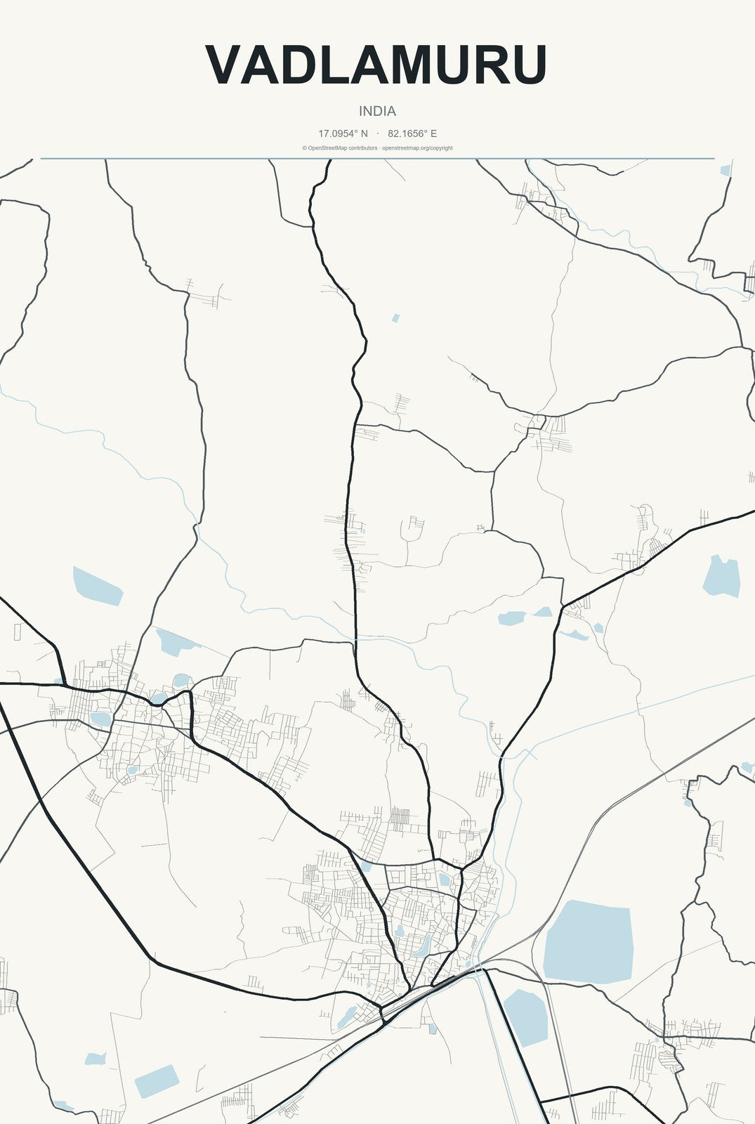 vadlamuru, India City Map Aluminum Sign in Headline Atlas style