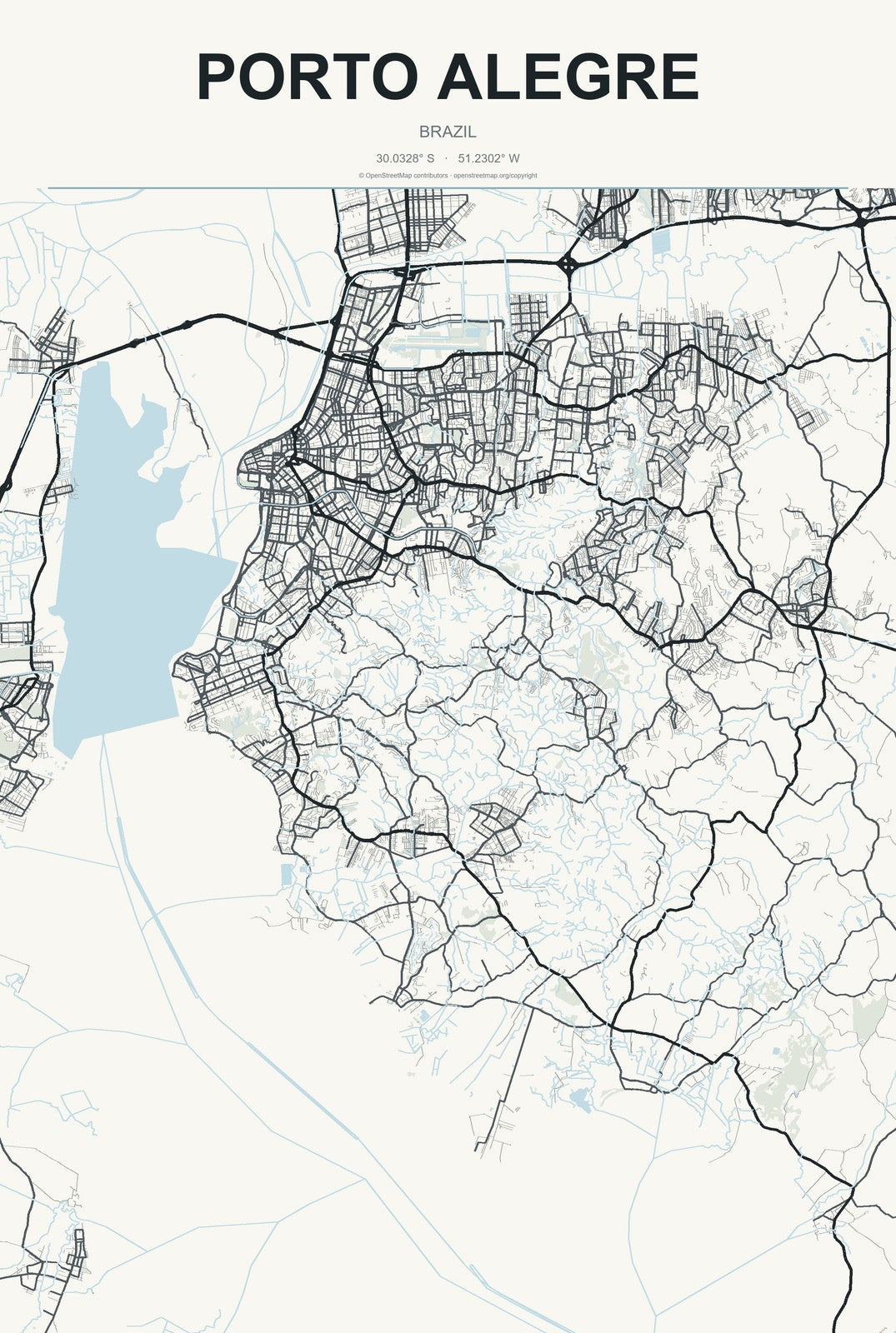 Porto Alegre, Brazil City Map Aluminum Sign in Headline Atlas style