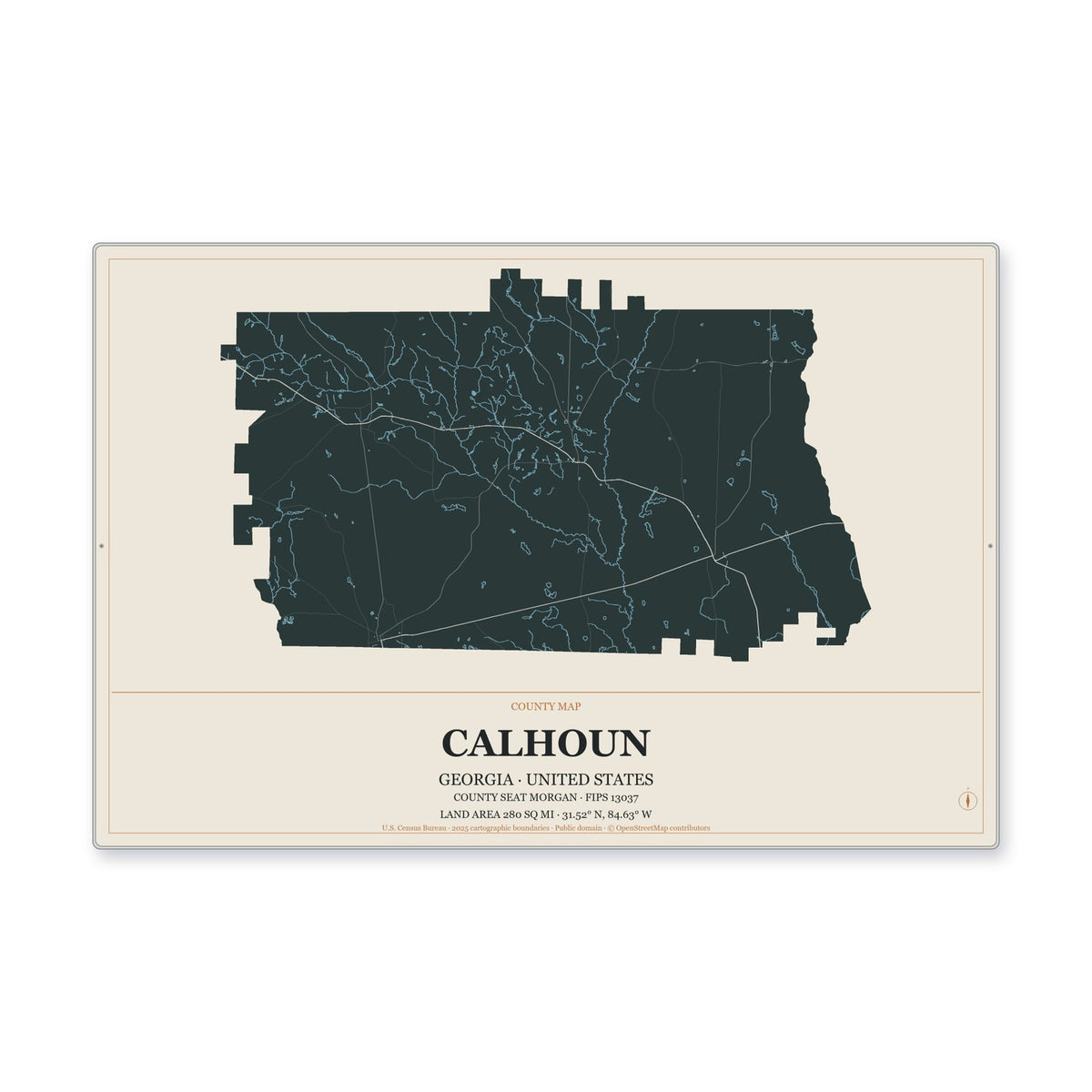 Calhoun County, Georgia Map Aluminum Sign in Headline Atlas style