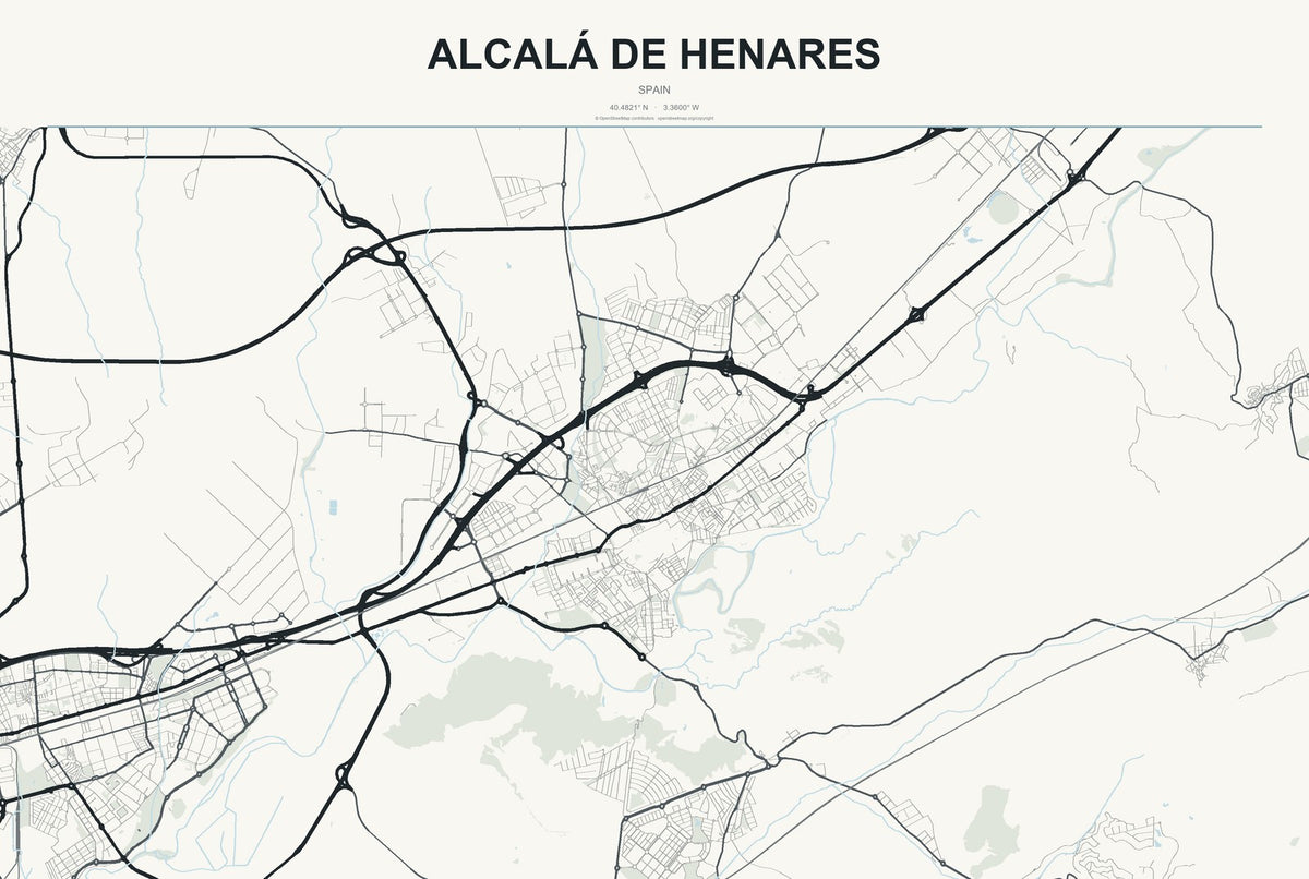 Alcalá de Henares, Spain City Map Aluminum Sign in Headline Atlas style