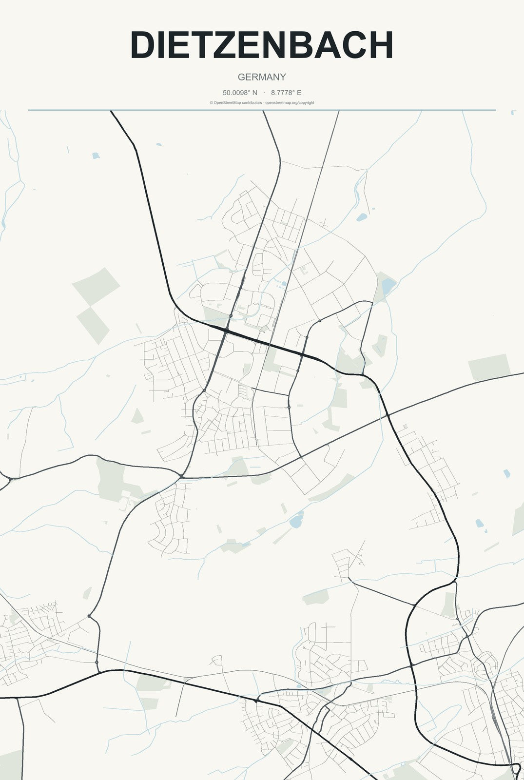 Dietzenbach, Germany City Map Aluminum Sign in Headline Atlas style