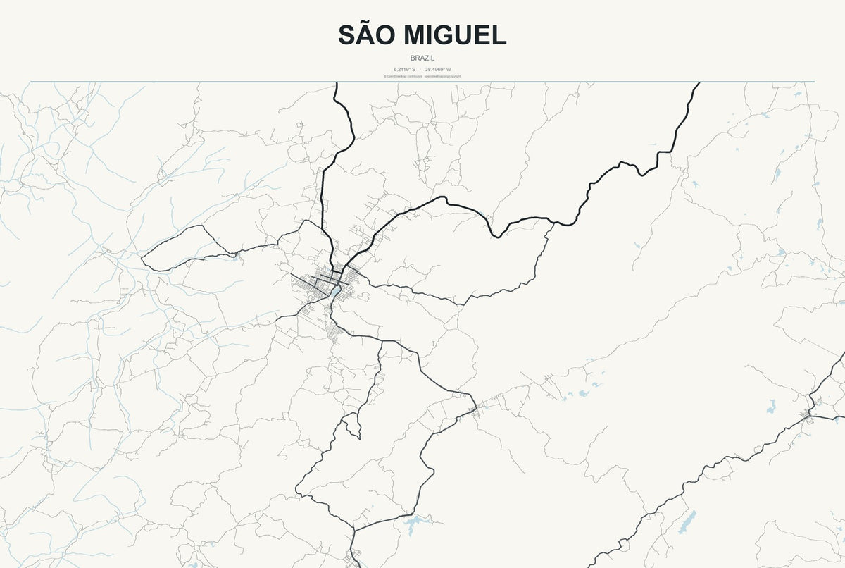 São Miguel, Brazil City Map Aluminum Sign in Headline Atlas style