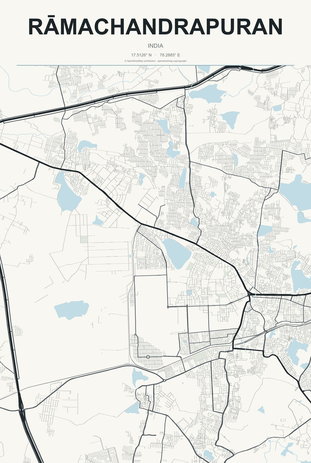 Rāmachandrapuran, India City Map Aluminum Sign in Headline Atlas style