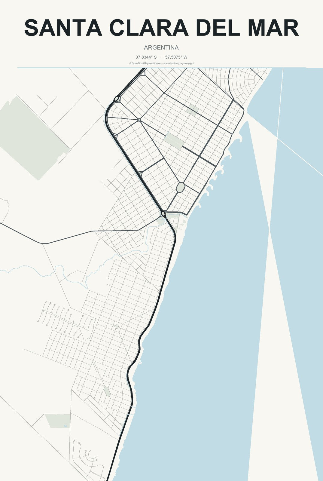 Santa Clara del Mar, Argentina City Map Aluminum Sign in Headline Atlas style