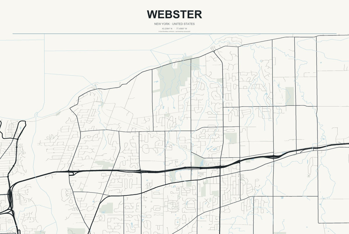 Webster, New York City Map Aluminum Sign in Headline Atlas style
