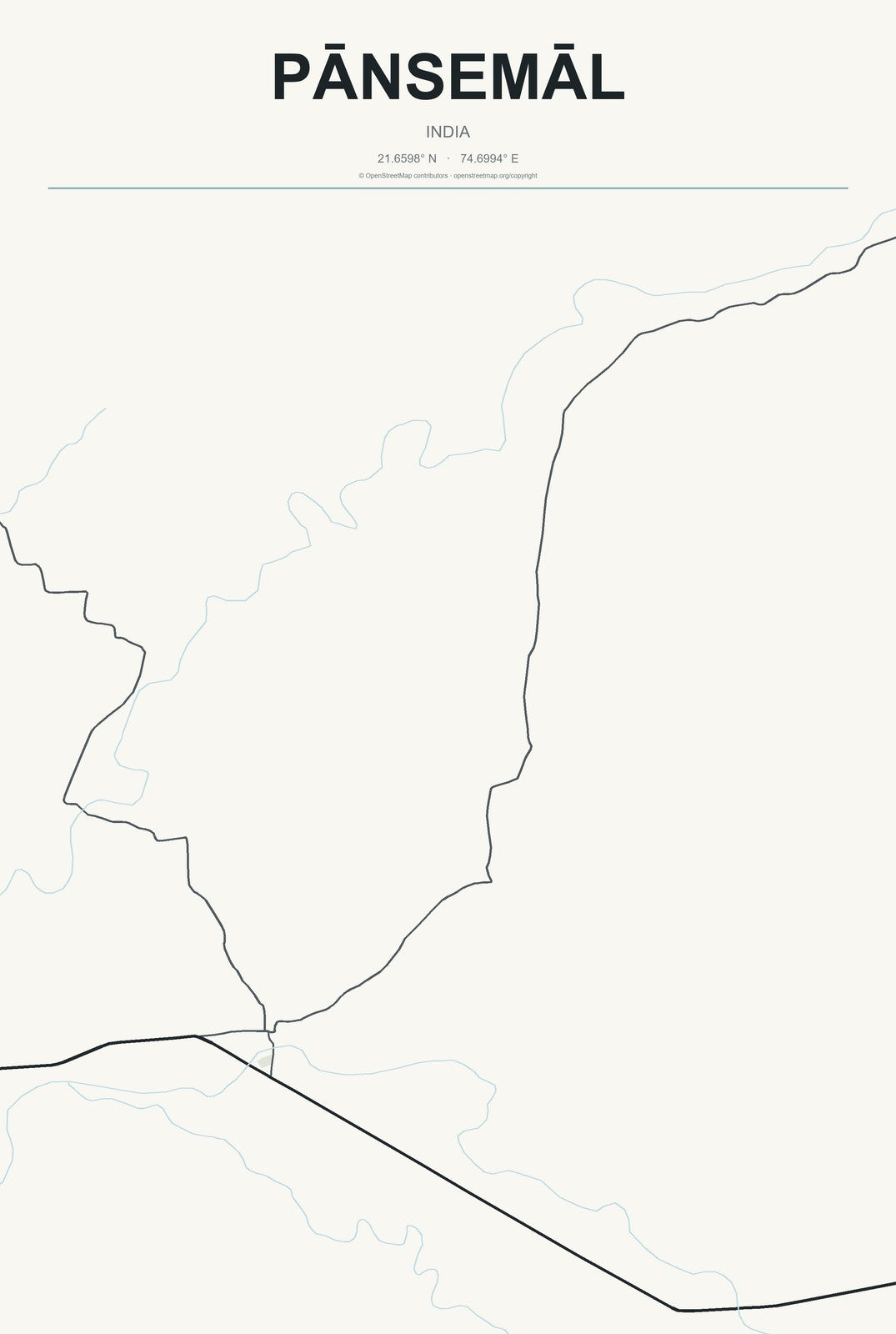 Pānsemāl, India City Map Aluminum Sign in Headline Atlas style