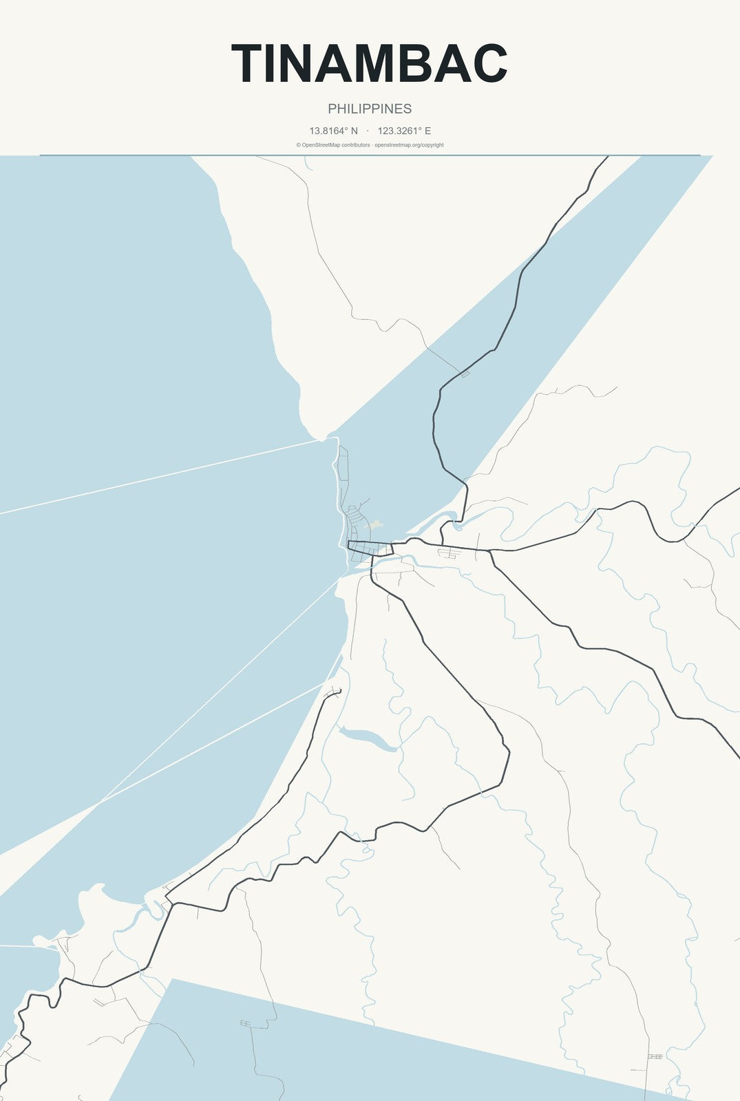 Tinambac, Philippines City Map Aluminum Sign in Headline Atlas style