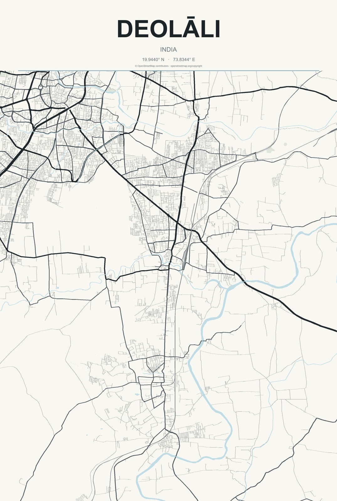 Deolāli, India City Map Aluminum Sign in Headline Atlas style
