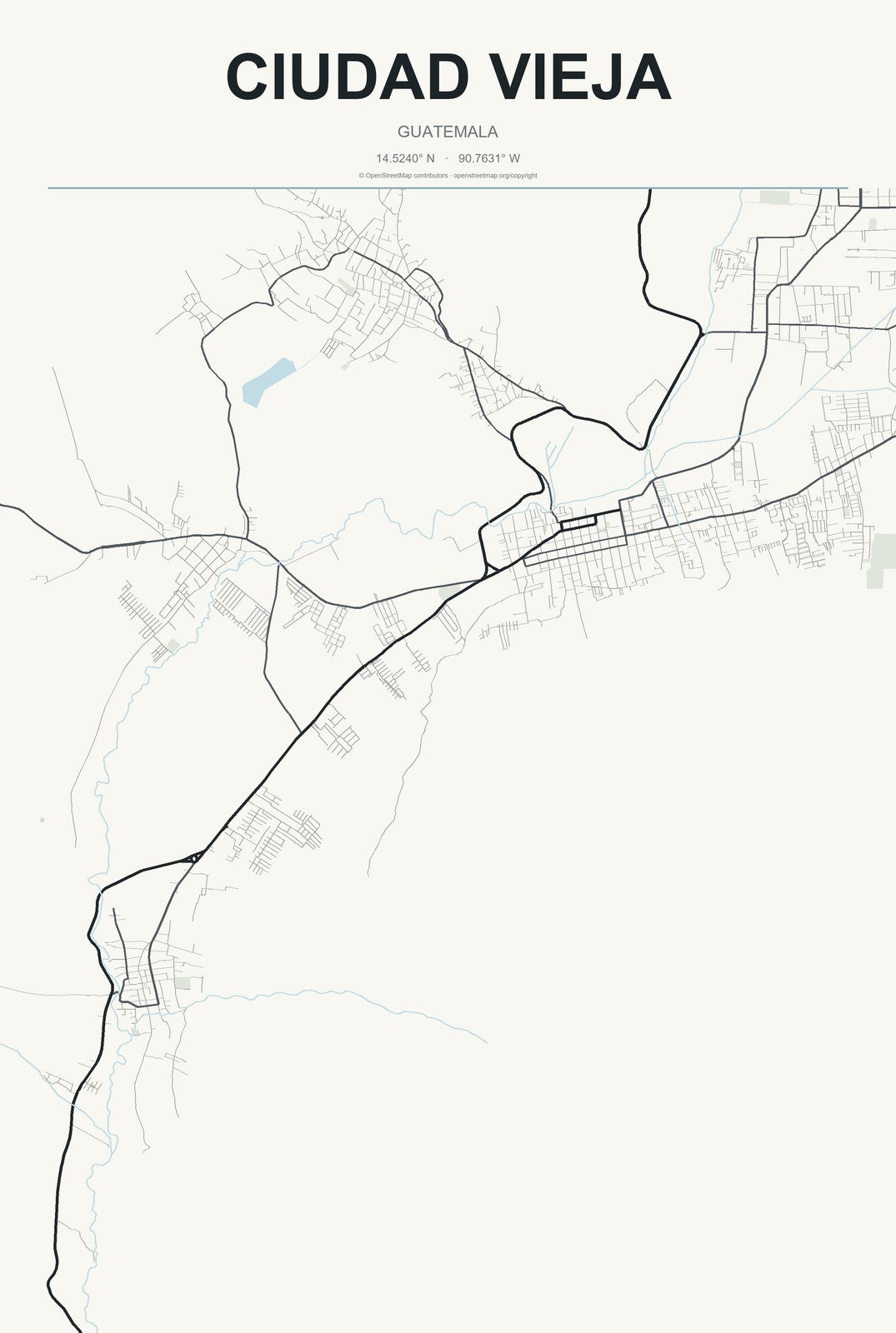 Ciudad Vieja, Guatemala City Map Aluminum Sign in Headline Atlas style