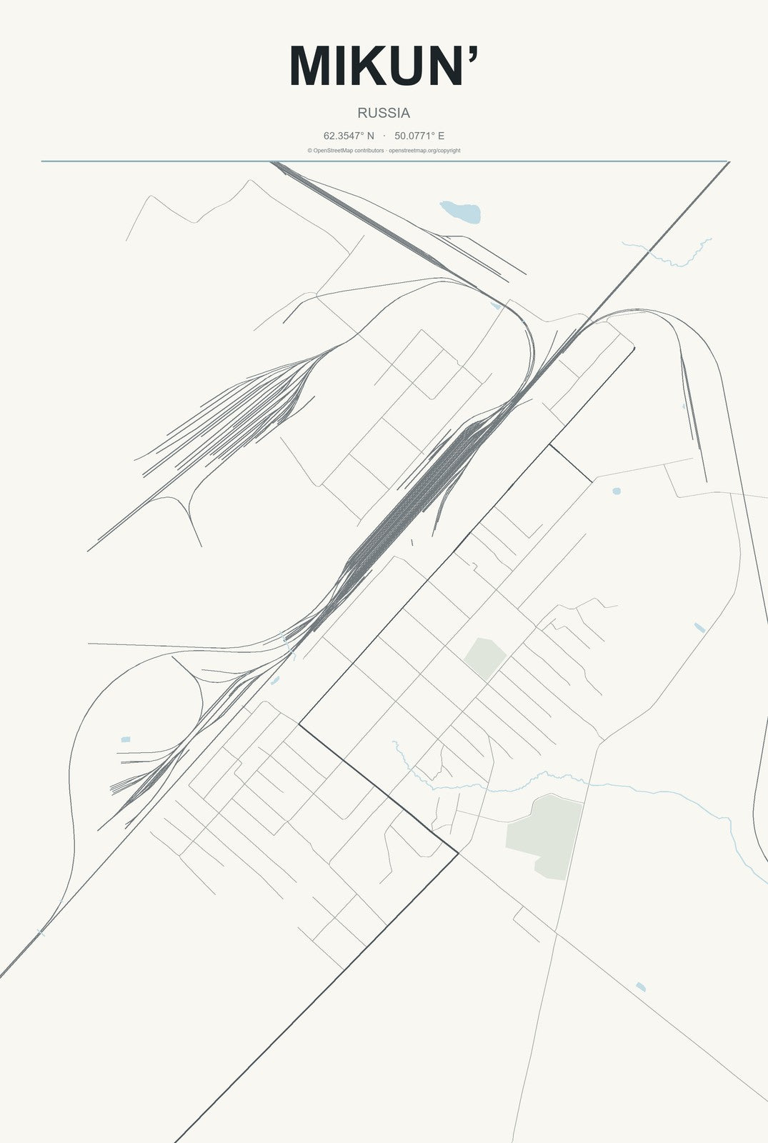 Mikun’, Russia City Map Aluminum Sign in Headline Atlas style