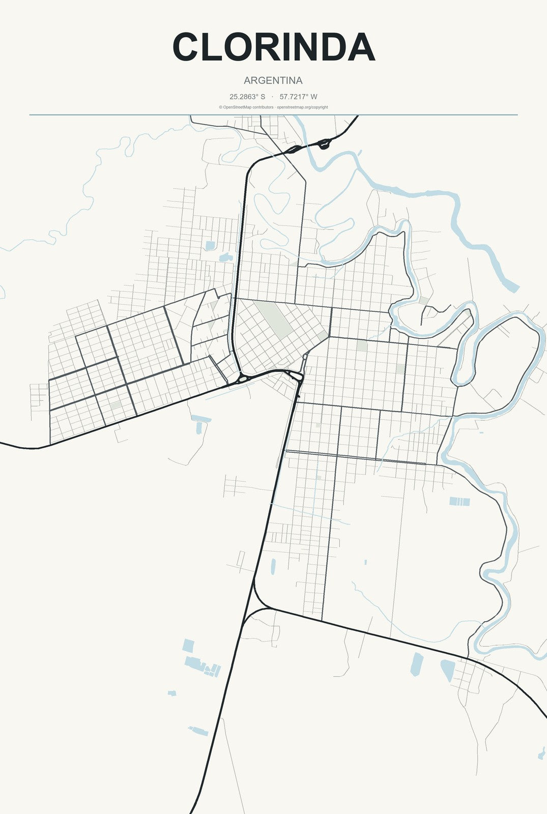 Clorinda, Argentina City Map Aluminum Sign in Headline Atlas style