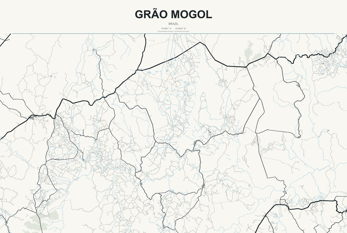 Grão Mogol, Brazil City Map Aluminum Sign in Headline Atlas style
