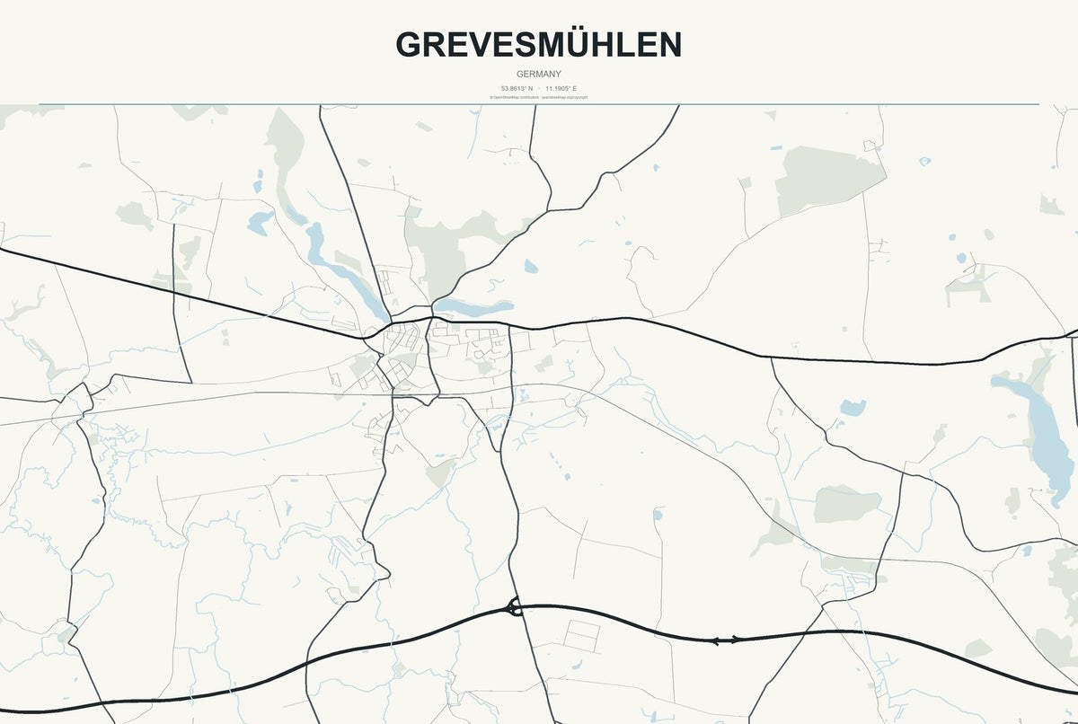 Grevesmühlen, Germany City Map Aluminum Sign in Headline Atlas style