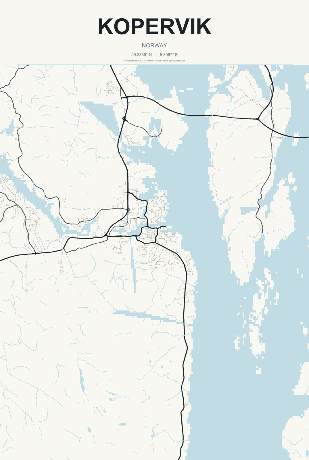 Kopervik, Norway City Map Aluminum Sign in Headline Atlas style