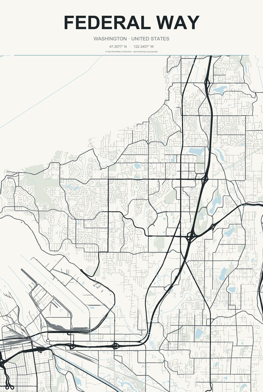 Federal Way, Washington City Map Aluminum Sign in Headline Atlas style