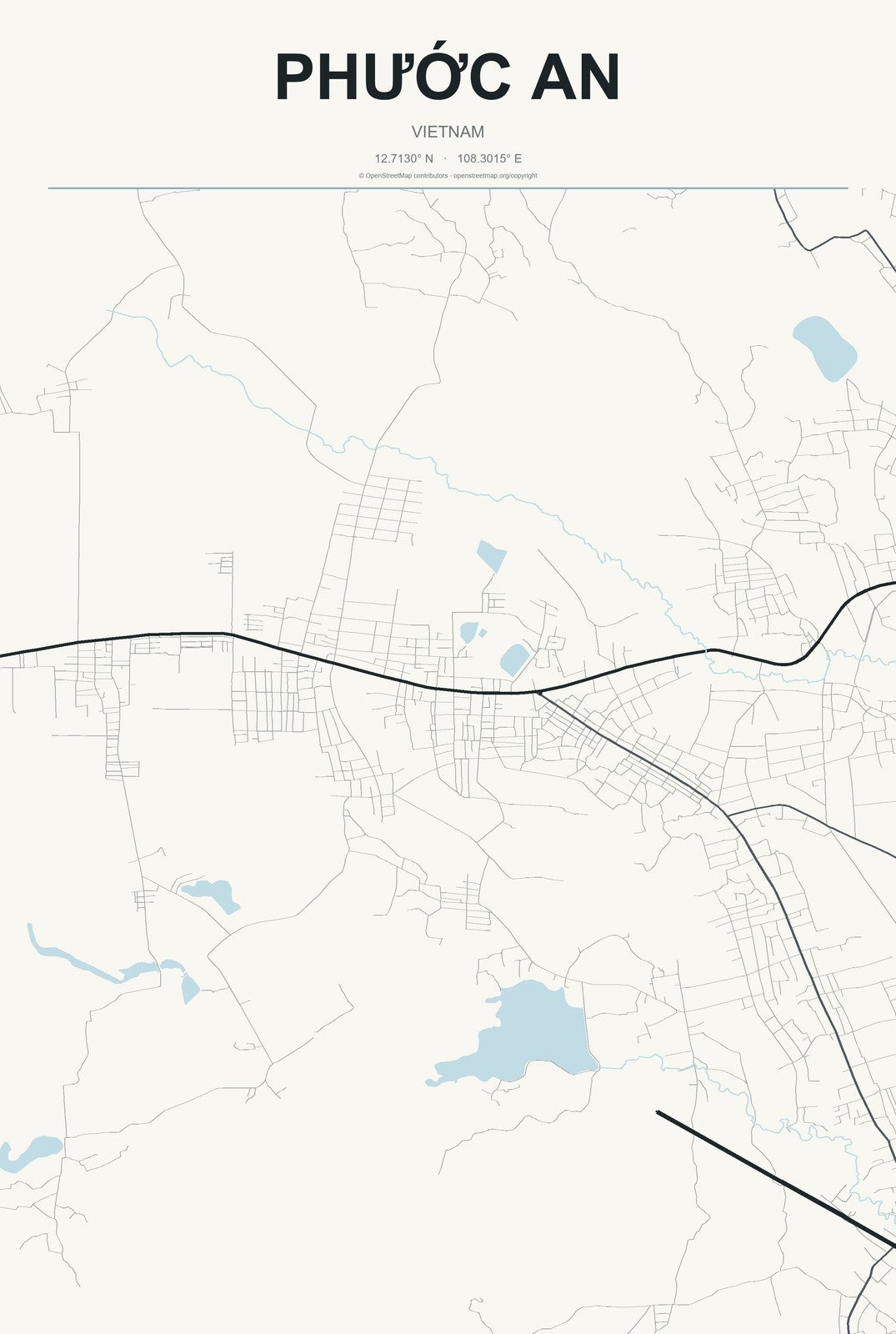 Phước An, Vietnam City Map Aluminum Sign in Headline Atlas style