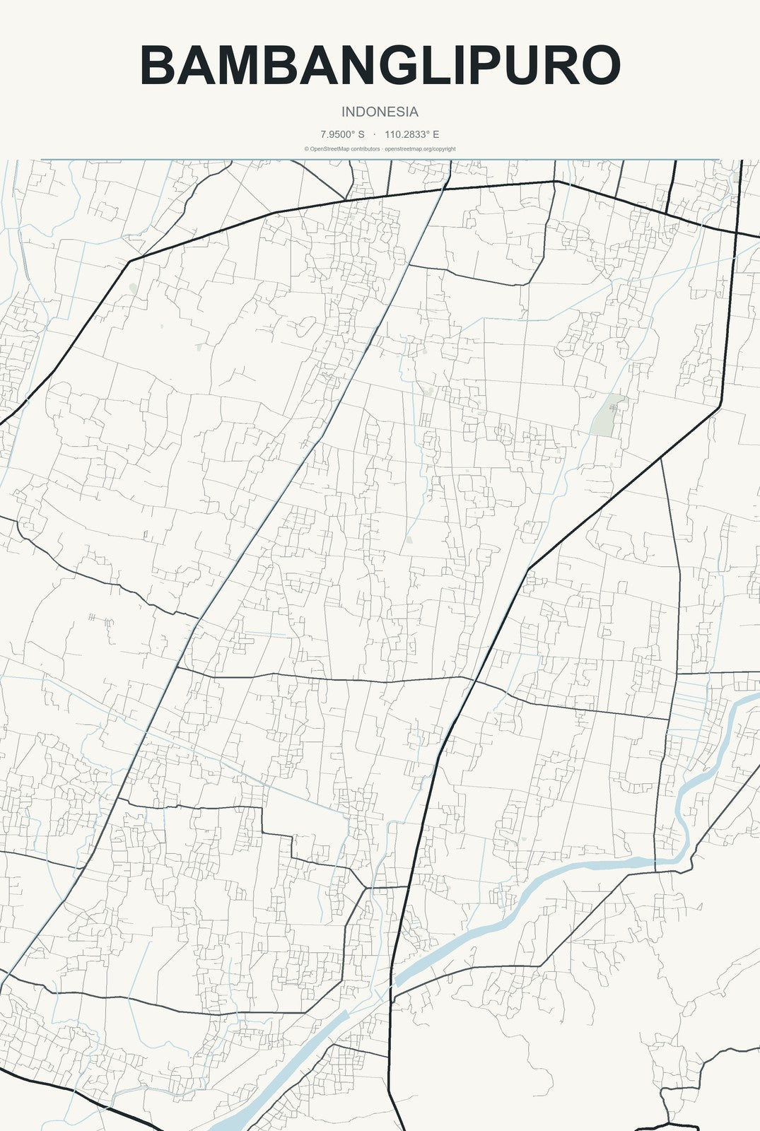 Bambanglipuro, Indonesia City Map Aluminum Sign in Headline Atlas style
