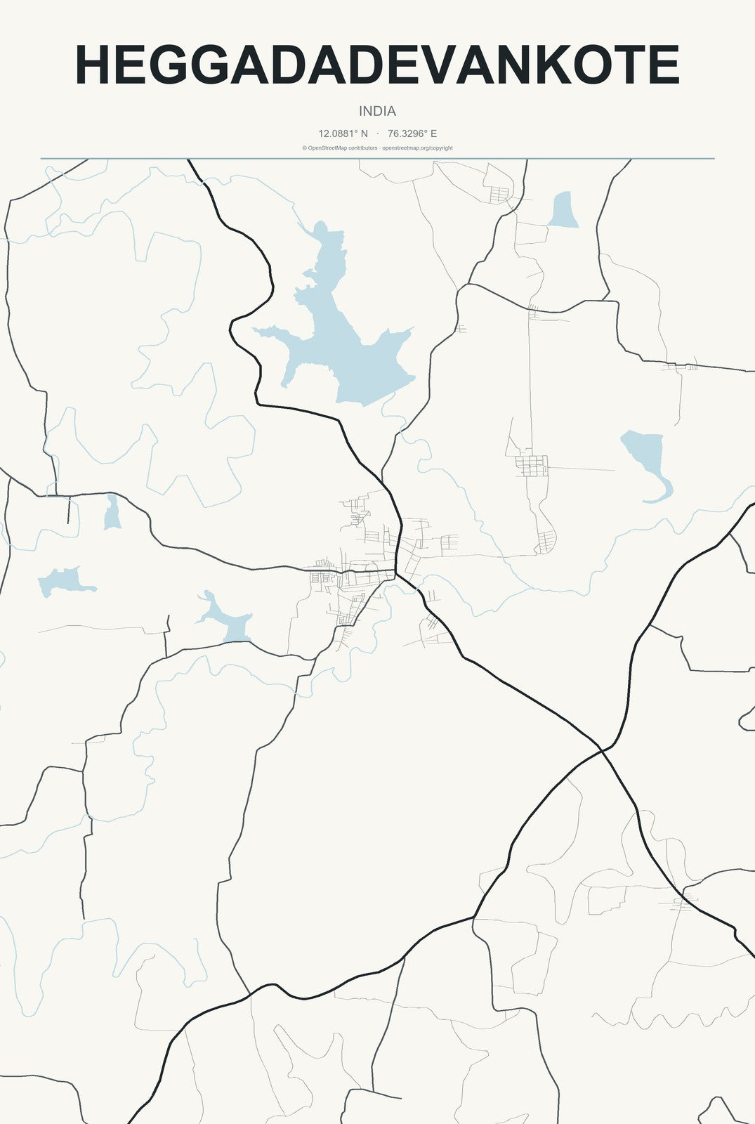 Heggadadevankote, India City Map Aluminum Sign in Headline Atlas style