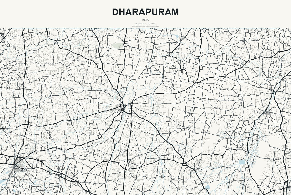 Dharapuram, India City Map Aluminum Sign in Headline Atlas style