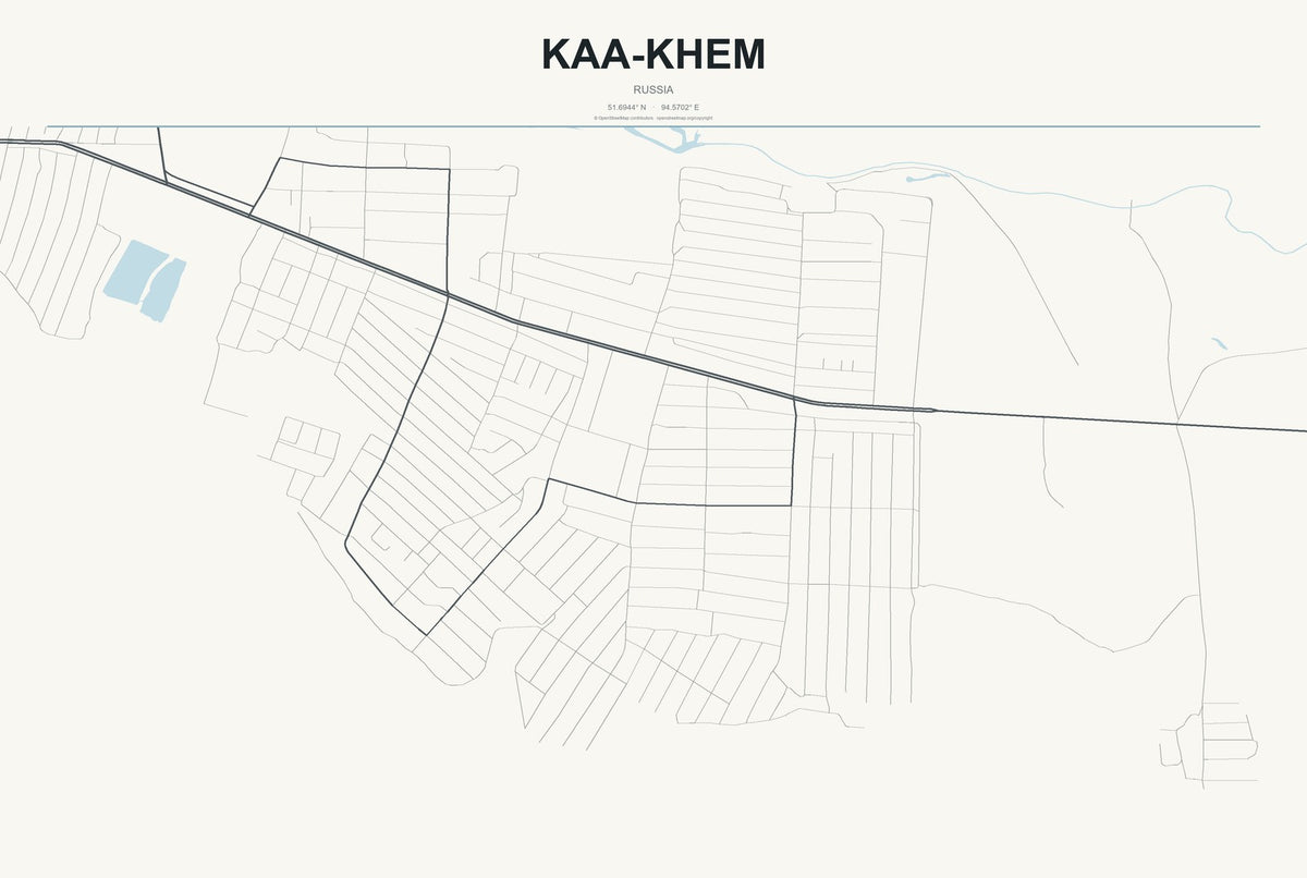 Kaa-Khem, Russia City Map Aluminum Sign in Headline Atlas style