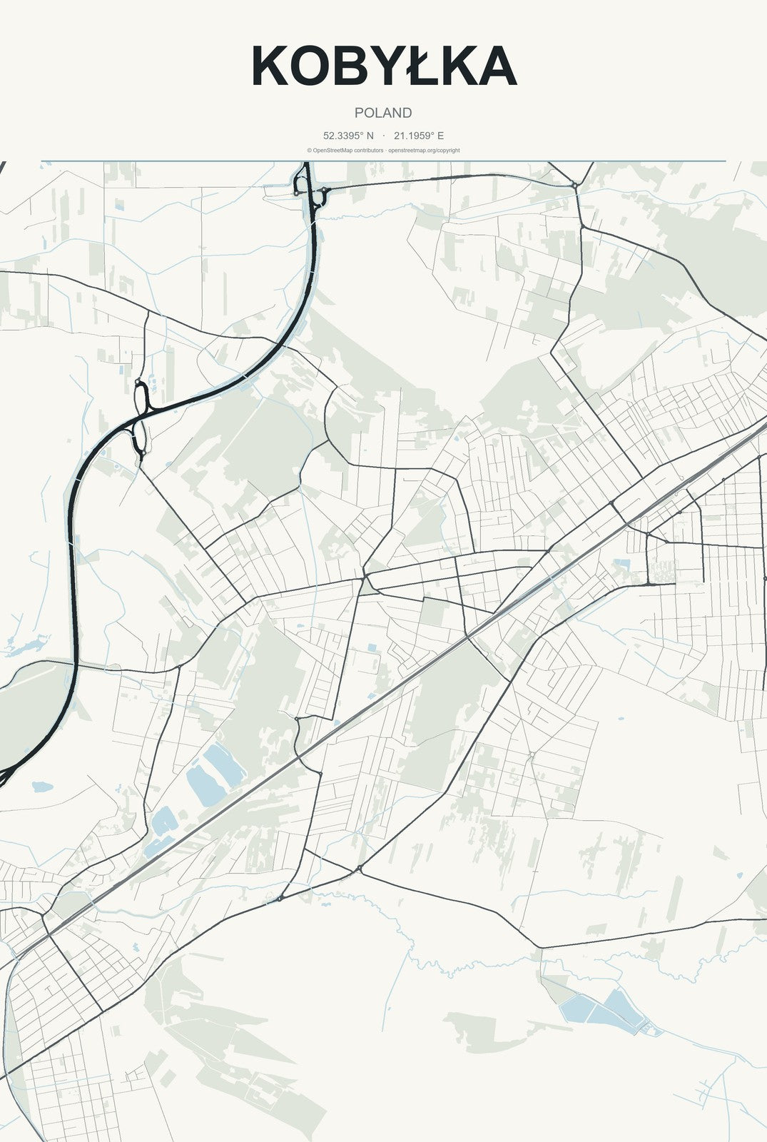 Kobyłka, Poland City Map Aluminum Sign in Headline Atlas style