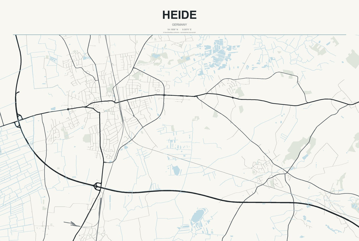 Heide, Germany City Map Aluminum Sign in Headline Atlas style