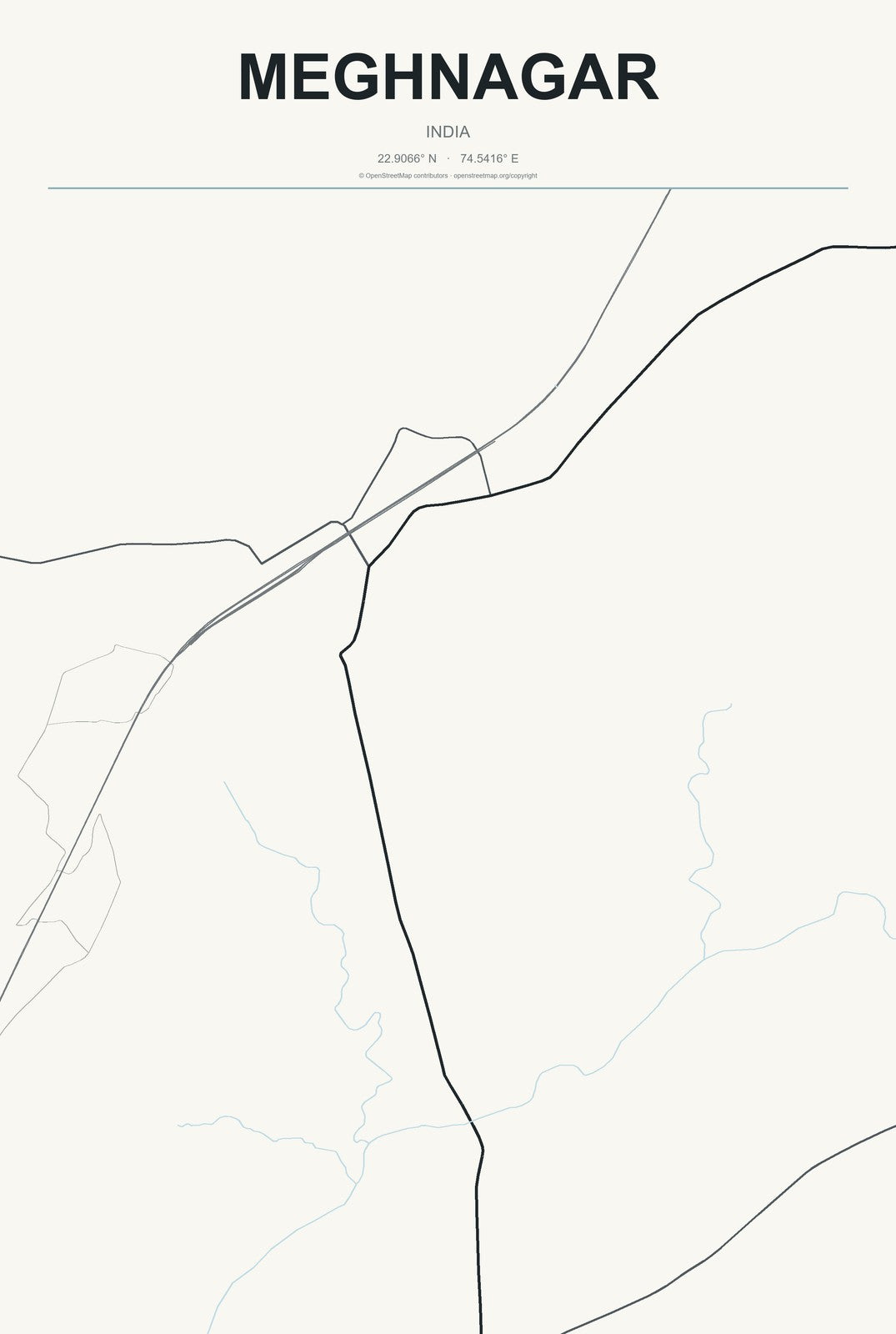 Meghnagar, India City Map Aluminum Sign in Headline Atlas style
