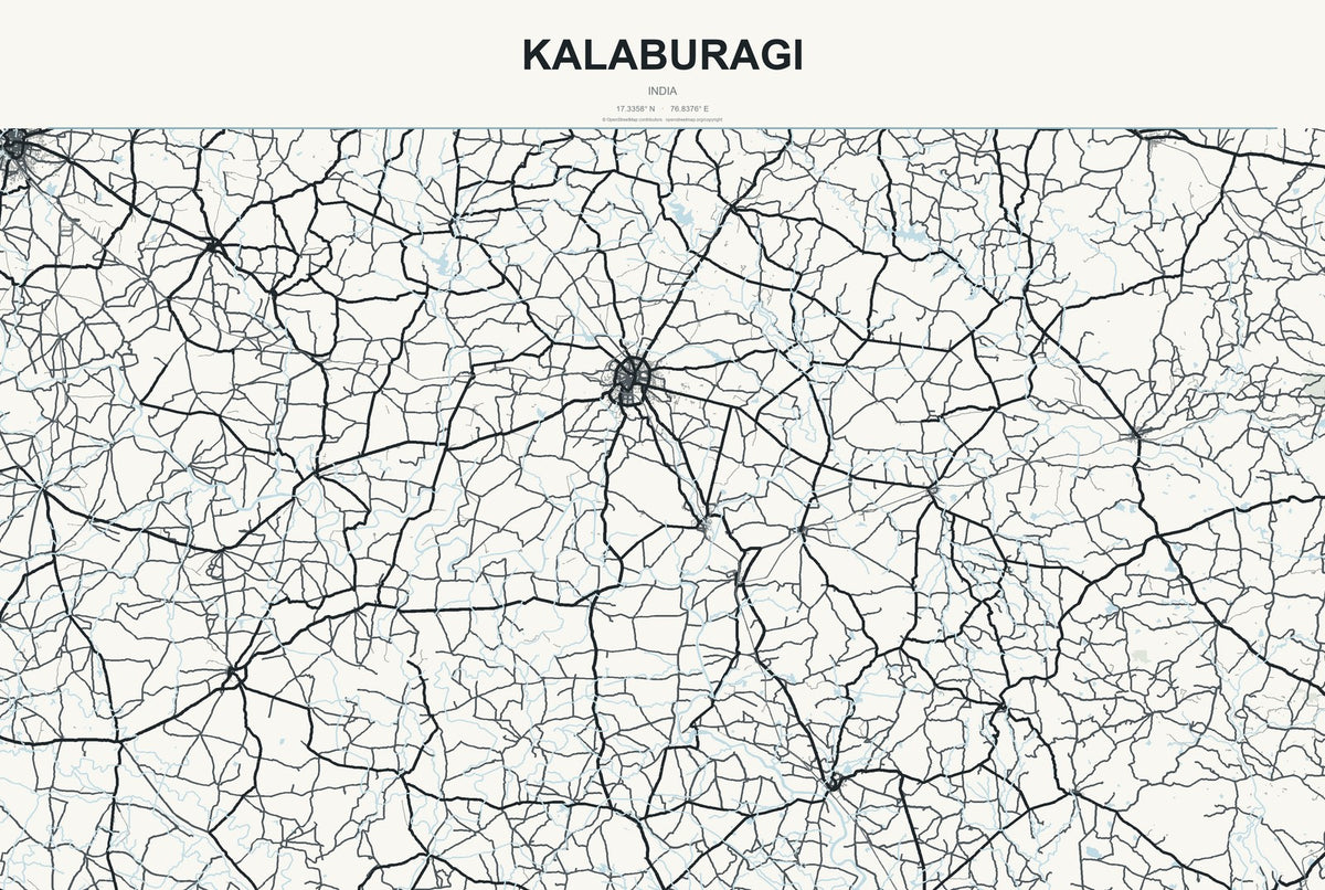 Kalaburagi, India City Map Aluminum Sign in Headline Atlas style
