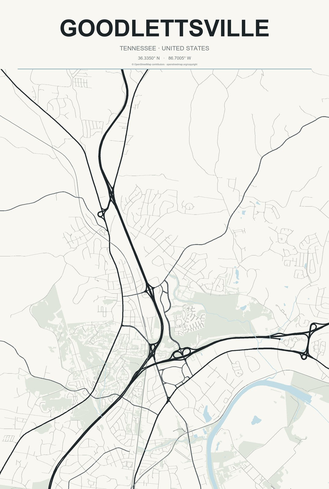 Goodlettsville, Tennessee City Map Aluminum Sign in Headline Atlas style