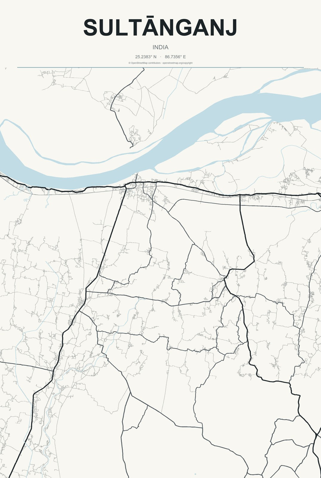 Sultānganj, India City Map Aluminum Sign in Headline Atlas style