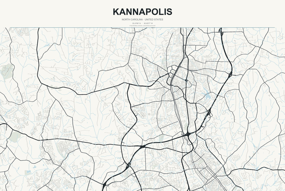 Kannapolis, North Carolina City Map Aluminum Sign in Headline Atlas style