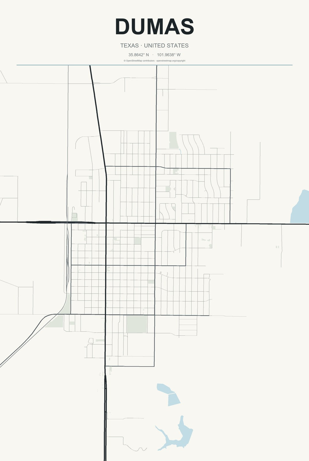 Dumas, Texas City Map Aluminum Sign in Headline Atlas style