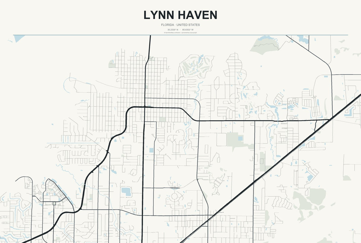 Lynn Haven, Florida City Map Aluminum Sign in Headline Atlas style