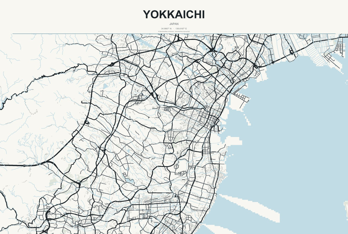 Yokkaichi, Oita, Japan City Map Aluminum Sign in Headline Atlas style