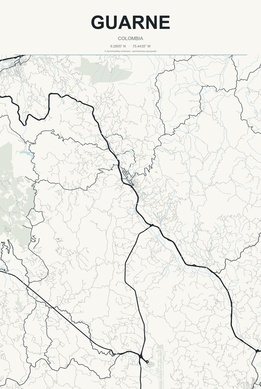 Guarne, Colombia City Map Aluminum Sign in Headline Atlas style