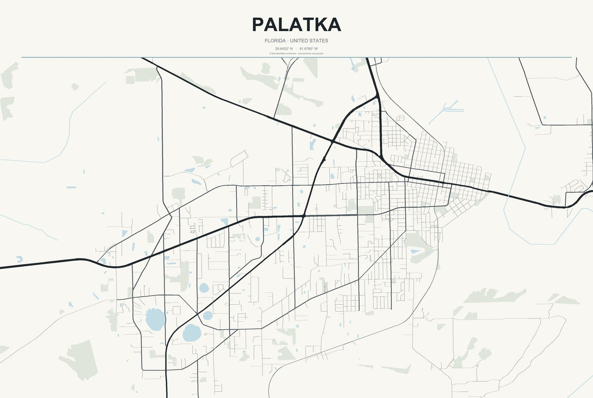 Palatka, Florida City Map Aluminum Sign in Headline Atlas style