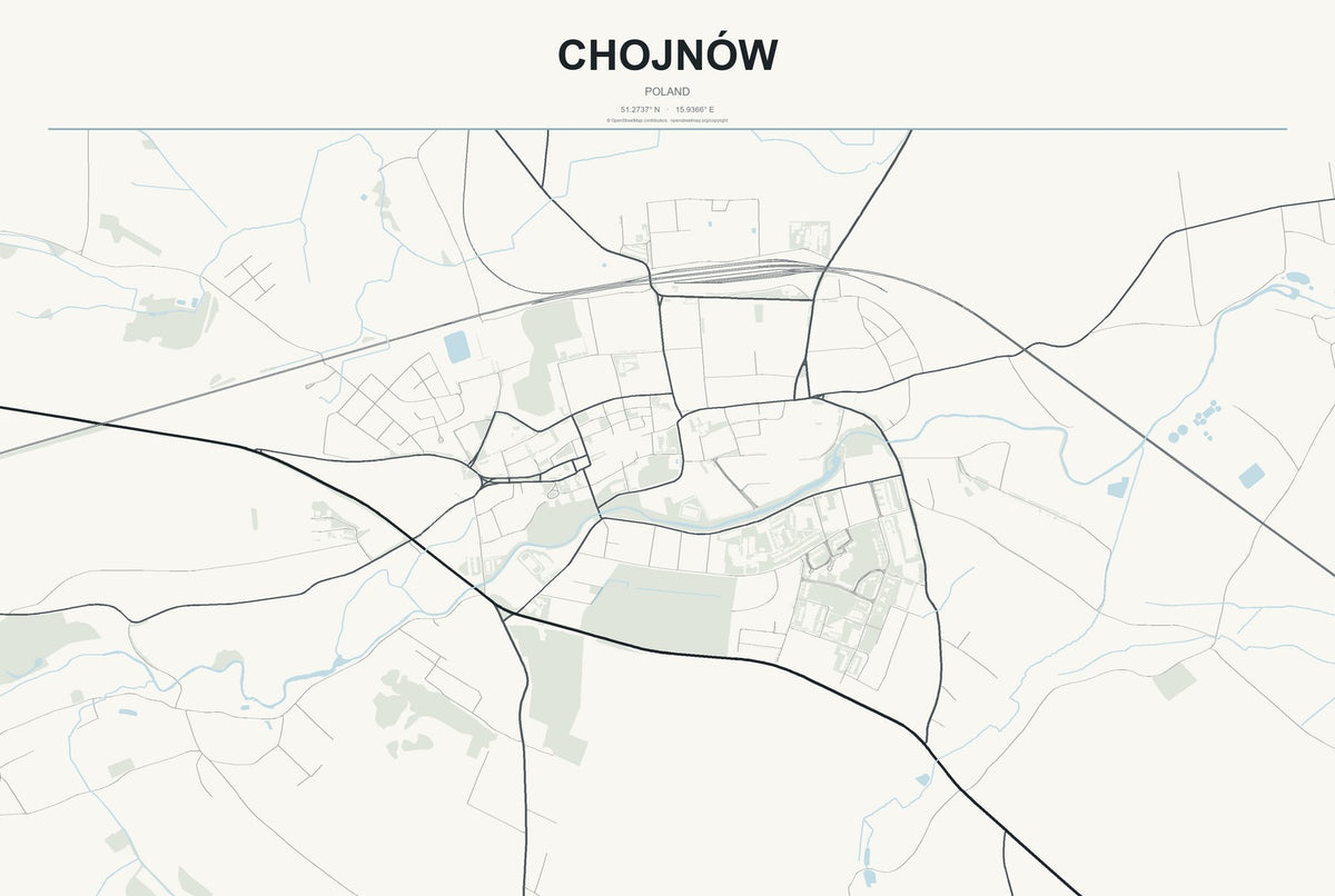 Chojnów, Poland City Map Aluminum Sign in Headline Atlas style