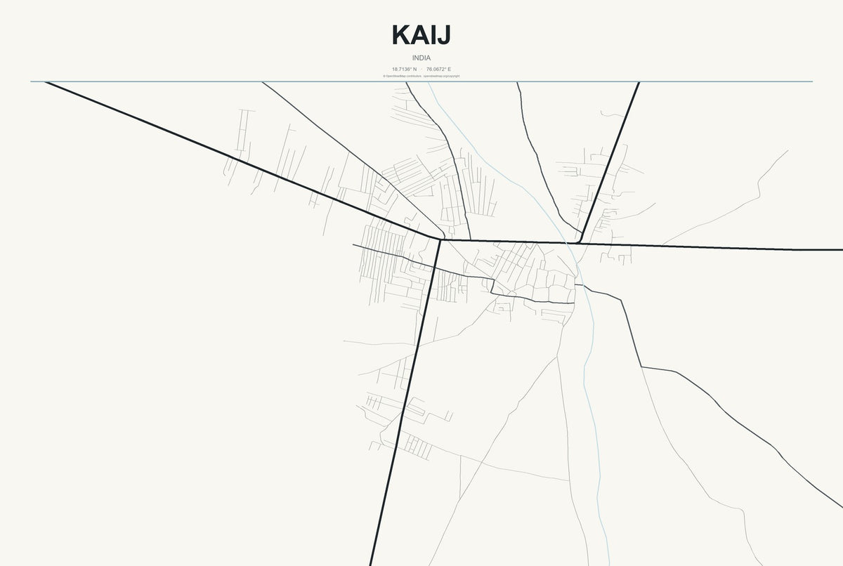 Kaij, India City Map Aluminum Sign in Headline Atlas style