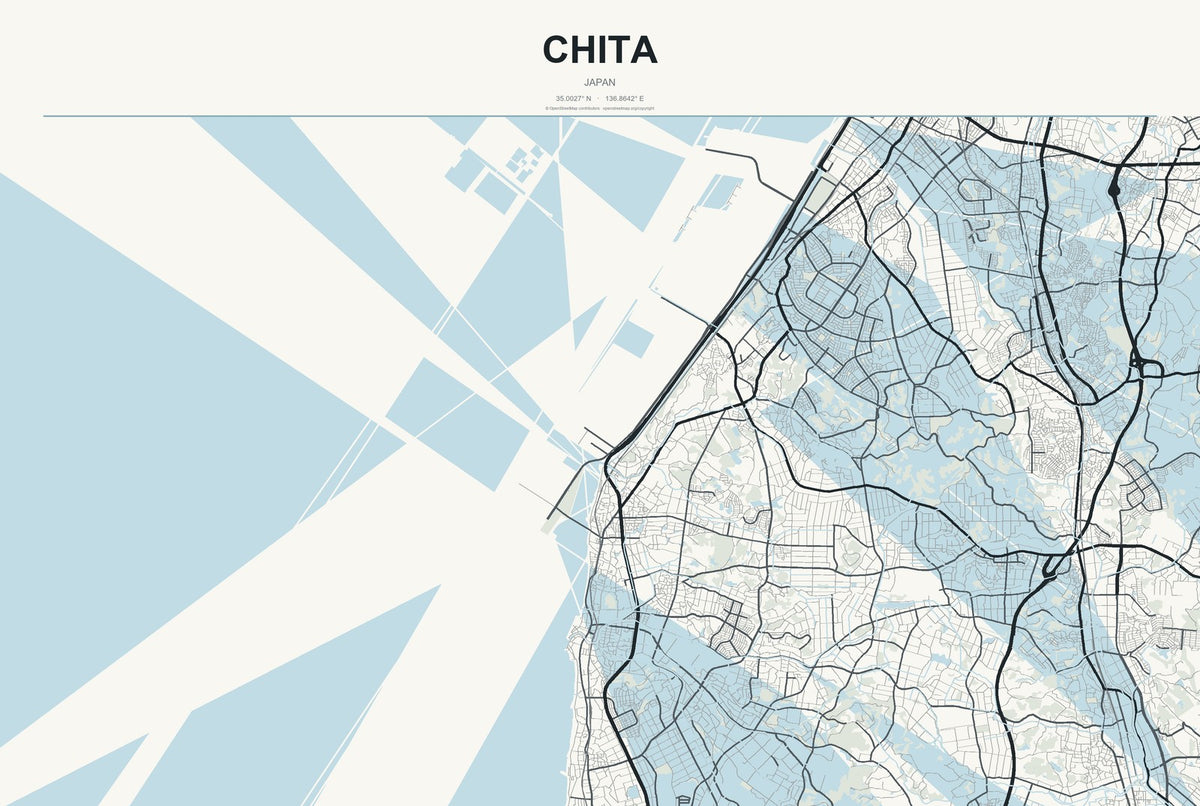 Chita, Japan City Map Aluminum Sign in Headline Atlas style